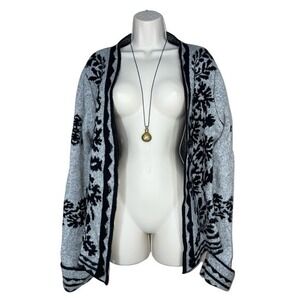 Essitam Zora Mexico Cardigan W/ M Grey Black Wool Blend Floral Knit LN/NWOT